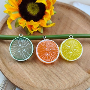 10PCS Resin Lemon Charms, Resin Orange Charm Pendant,Imitation resin fruit lemon slice Round Charms,Jewelry Charms for Earring Making