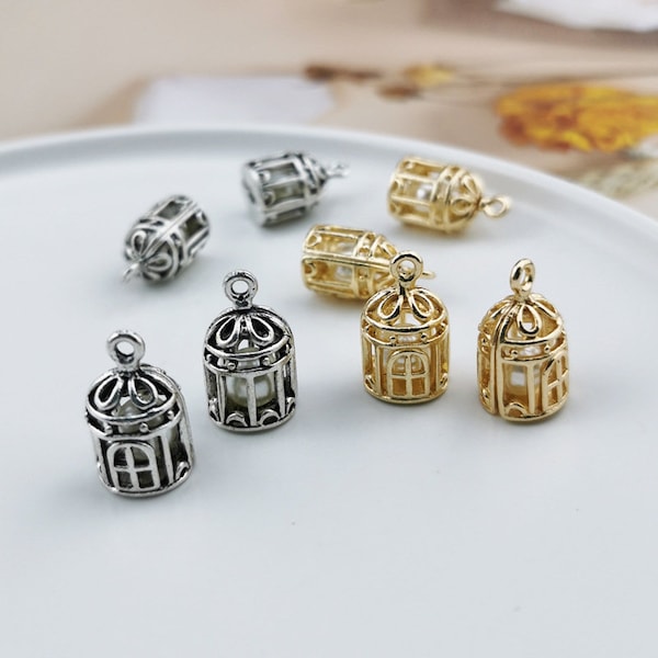 10/20 PCS Pearl cage à oiseaux Charms , Alloy Charm Pendentif, Charmes boucle d’oreilles, Charmes collier, Charmes de bijoux pour la fabrication de colliers de boucle d’oreilles