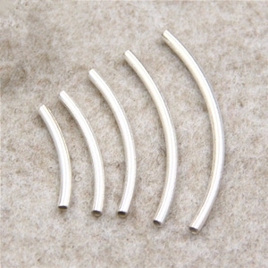 10pcs 925 Sterling Silver Tube Bead, Bracelet Spacer, Long Curve Tube Bead, Silver Long Curve Tube Bead,