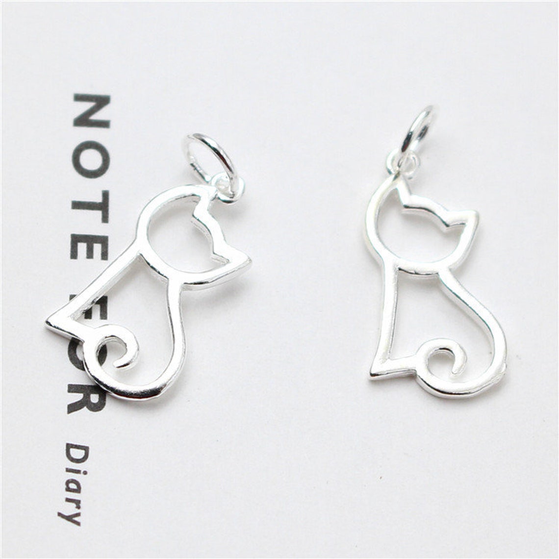925 Sterling Silver Charms Silver Cat Charm Pendant Earring Etsy UK