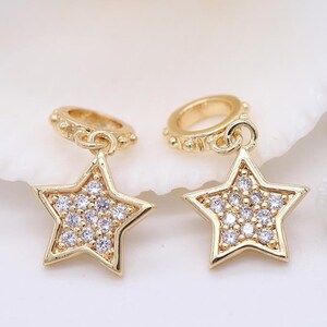 6pcs 14K Real Gold Plated Zircon Charms,Star Charm Pendant,Nontarish Brass Charms,Earring Charm,Jewelry Charms,Necklace Charm