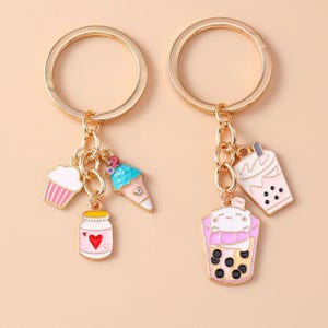 Keychain Supplies,KeyChain Keyring with Chain jump rings,Key Chain Making,Ice cream cake Keychain,Milk tea cups Keyring Backpack Accessory