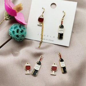 10PCS Enamel Wine Bottle Charms,Wineglass Charm Pendant, Earring Charms, Necklace Charms, Jewelry Charms for Earring Necklace Making