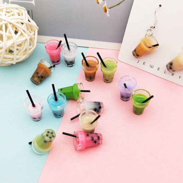 10pcs Milk Tea Charms,Glass Charms,Bubble Tea Cup Charms,Drinking Charms,Jewelry Charms,Earring Charms,Necklace Charms,Bracelet Charms