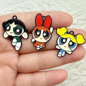 10PCS Cartoon anime Powerpuff Girls Enamel Charm,DIY handmade drip oil Pendant,Tiny Creative alloy Charm,Jewelry for Earring Necklace Making