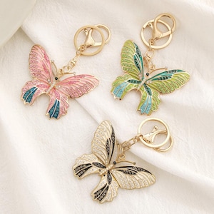 Inlaid with crystal Colorful butterfly alloy keychain,exquisite creative small gifts,handmade car backpack mobile phone decorative pendants