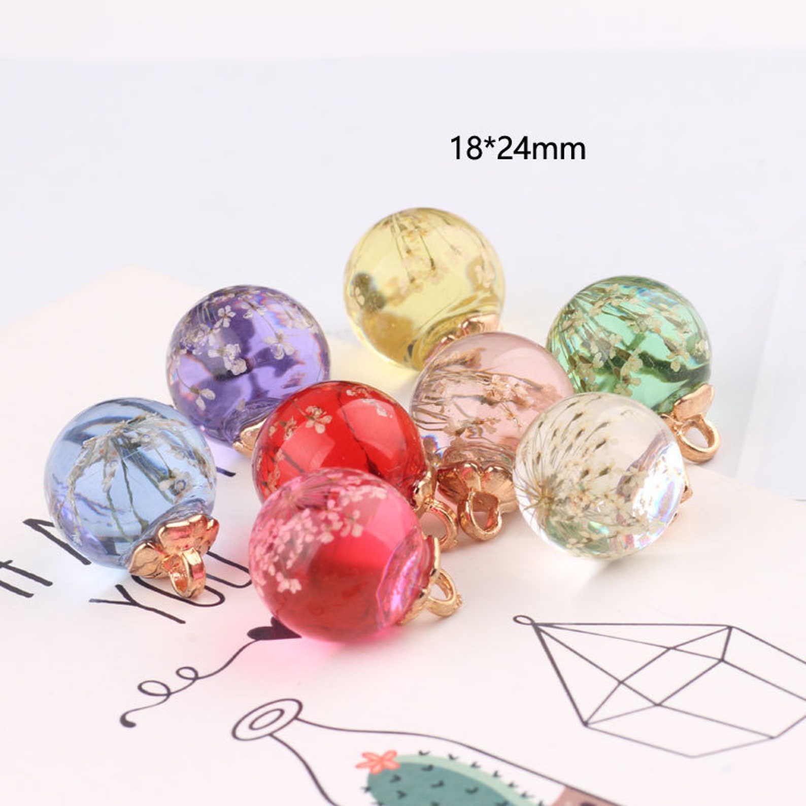 10pcs Dried Flower Glass Ball Charmsglass Flower Pendant Etsy