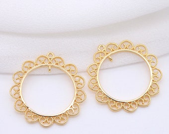 6pcs 14K Real Gold Plated Circle Lace Charms ,Nontarish Brass Charms,Earring Charms,Jewelry Charms,Necklace Charms