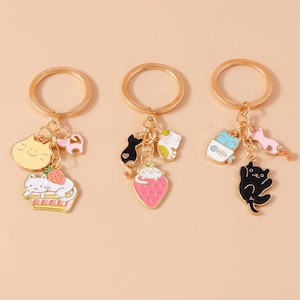 Keychain Supplies,KeyChain Keyring with Chain jump ring,Key Chain Making,Cartoon Animals Keychain,Cat Keyring Backpack Accessory
