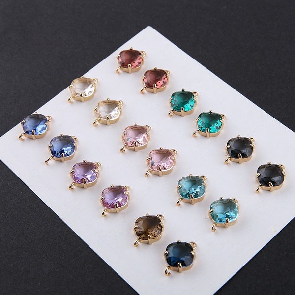 6PCS Real Gold Plated Crystal Connector,Rhinestone Charms,Earring Charm,Necklace Connector,Jewelry Connector for Earring Necklace Making