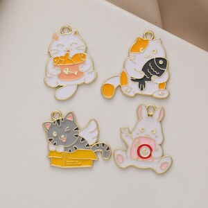 10PCS Enamel Charms,Alloy Charm Pendant, Earring Charms, Necklace Charms, Jewelry Charms,Cat Charms,Rabbit Charms