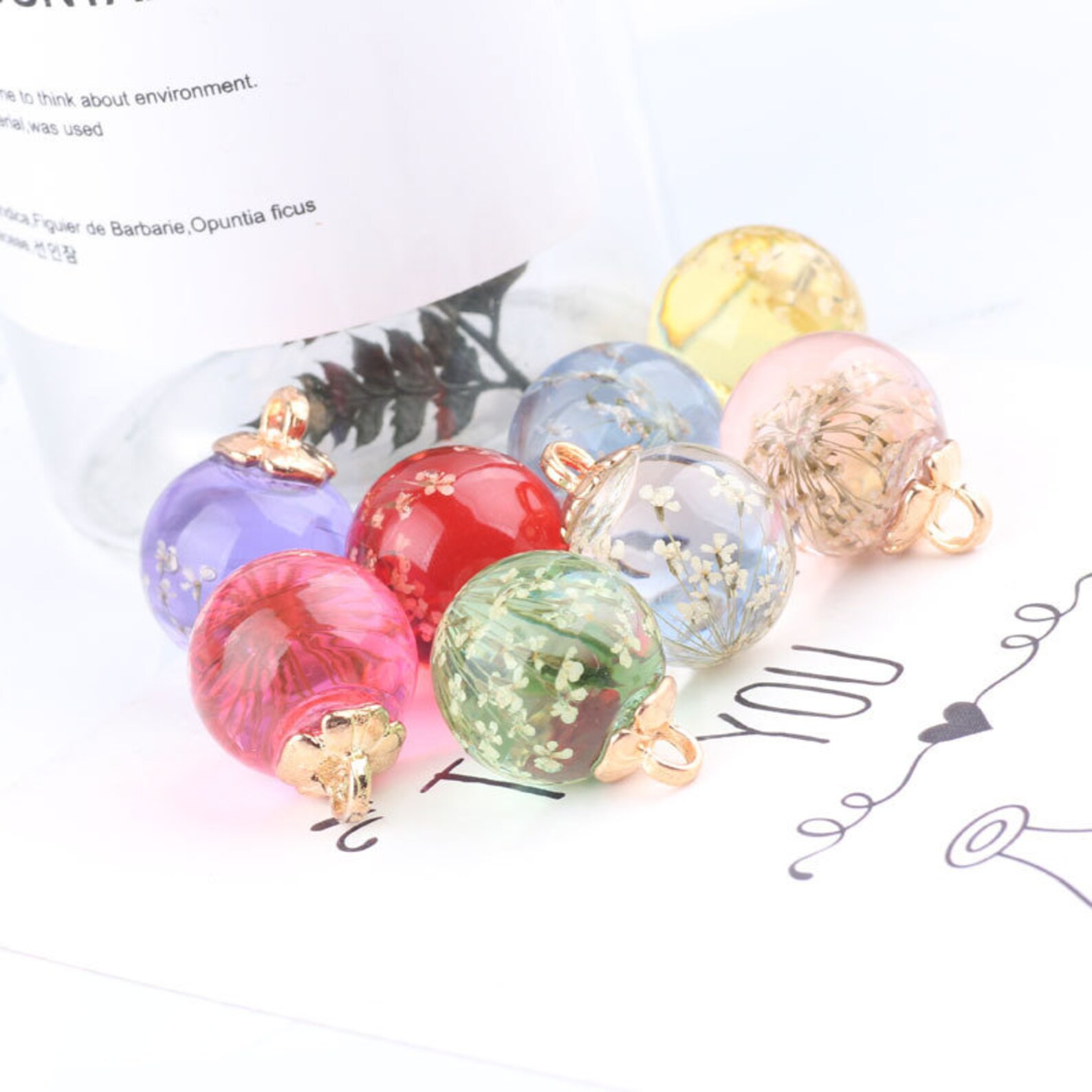 10pcs Dried Flower Glass Ball Charmsglass Flower Pendant Etsy