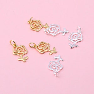 925 Sterling Silber Charms, Silber Rose Blume Charm Anhänger, Ohrring-Charme, Halsketten-Charme, Halsketten-Anhänger, Bastelbedarf, Schmuck Charm