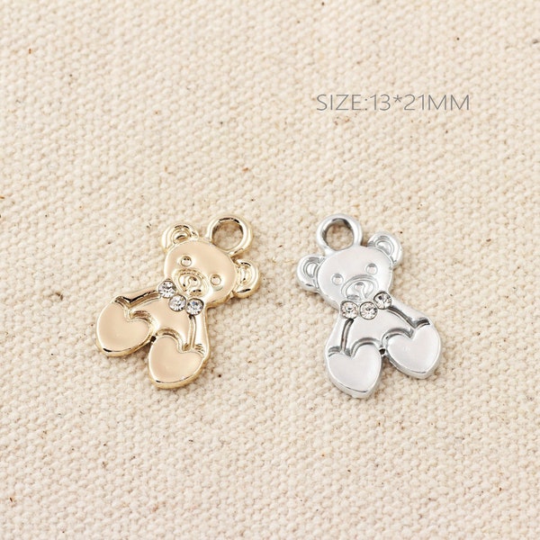 10PCS Golden Silver Bear Charms , Alloy Charm Pendant, Earring Charms, Necklace Charms, Jewelry Charms for Earring Necklace Making