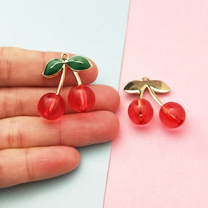 10PCS Cherry Charms , Enamel Charm Pendant, Earring Charms, Necklace Charms, Jewelry Charms,Alloy Charms,Glass Charms