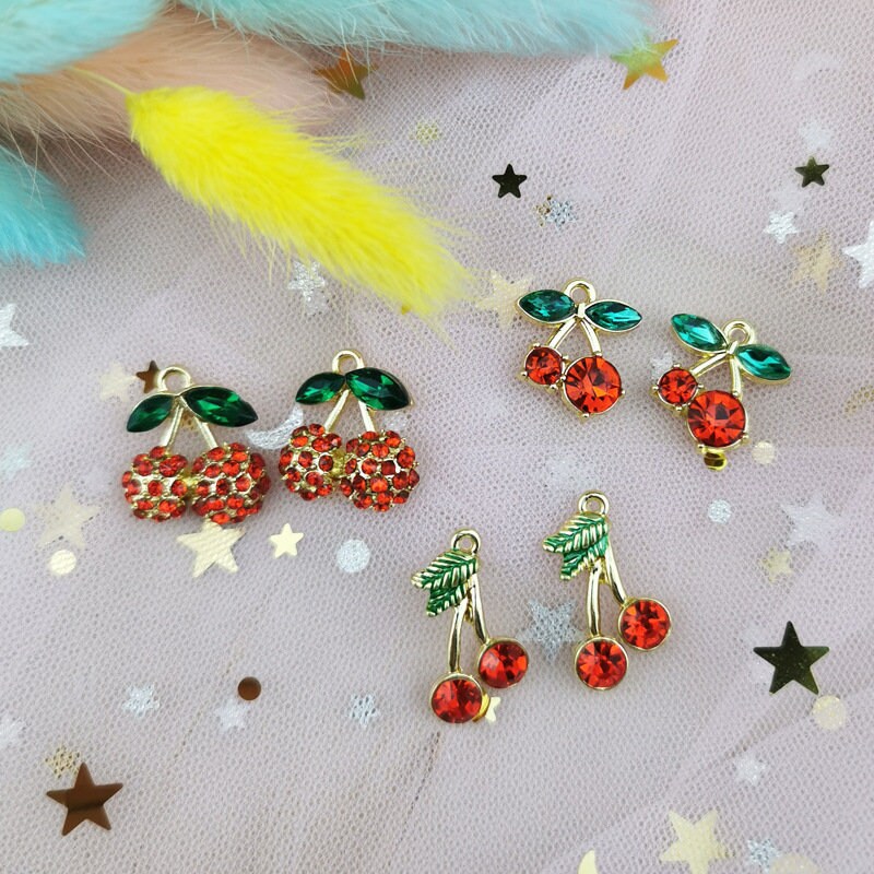 10PCS Cherry Charms Enamel Charm Pendant Earring Charms Etsy
