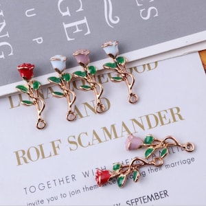 10PCS Rose Enamel Charms, Alloy Charm Pendant, Flower Charms, Floral Charms,Tiny Charm, Jewelry Charms for Earring Necklace Making