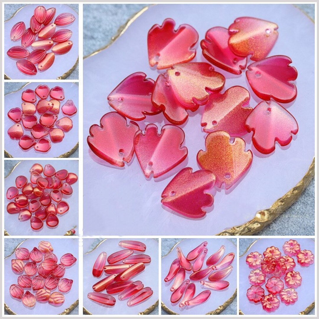 50PCS Czech Glass Flower Petal Beads Red Flower Petals Floral Etsy