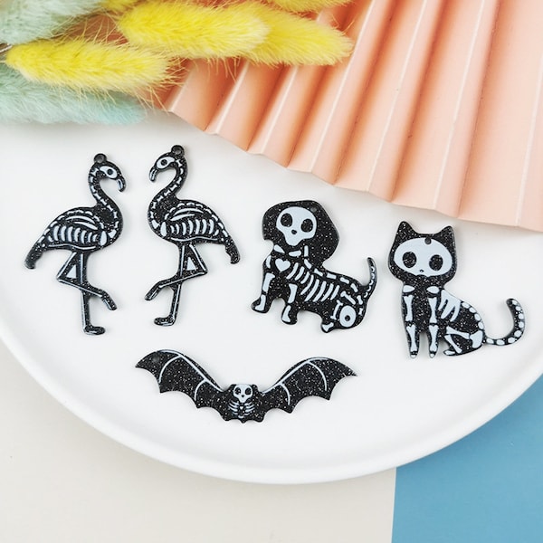 10/20PCS Halloween animal skeleton Charms, Resin Charm Pendant,Plastic Charms, Necklace Charms,Jewelry Charms for Earring Making