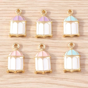 10 colgantes de esmalte con forma de jaula de pájaros de dibujos animados, hechos a mano, con aceite de goteo, pequeños y creativos, para manualidades, para hacer pendientes y collares.