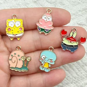 10PCS Cartoon anime SpongeBob Enamel Charms,DIY handmade drip oil Pendant,Tiny Creative alloy Charm,Jewelry for Earring Necklace Making