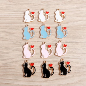 10PCS Enamel Cartoon pet cat Charm,DIY handmade drip oil Pendant,Tiny Creative animal Charm,Jewelry Charms for Earring Necklace Making