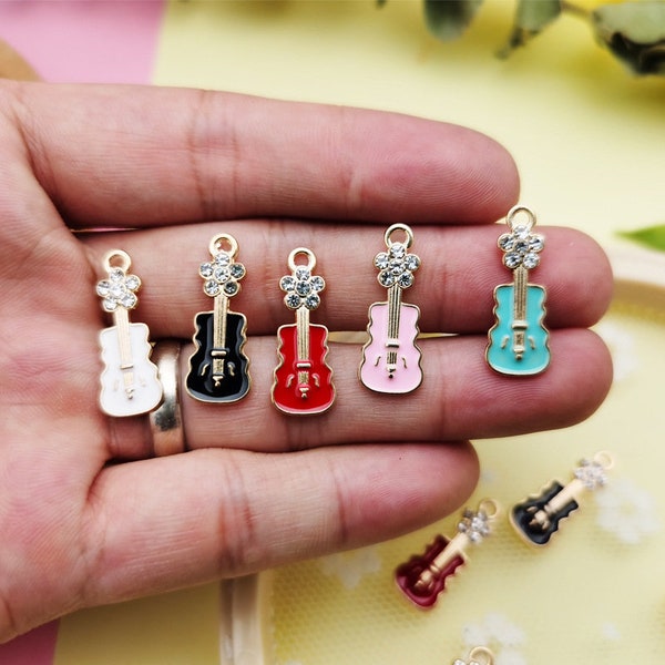 10PCS Enamel Guitar Charms , Alloy Charm Pendant, Earring Charms, Necklace Charms, Jewelry Charms for Earring Necklace Making