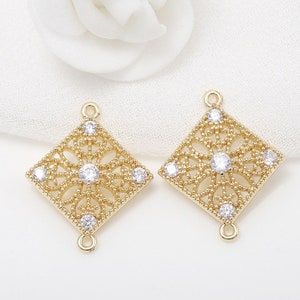 2pcs 14K Real Gold Plated Zircon Connector,Connector Pendant,Nontarish Brass Charms,Earring Necklace Connector,Jewelry Connector