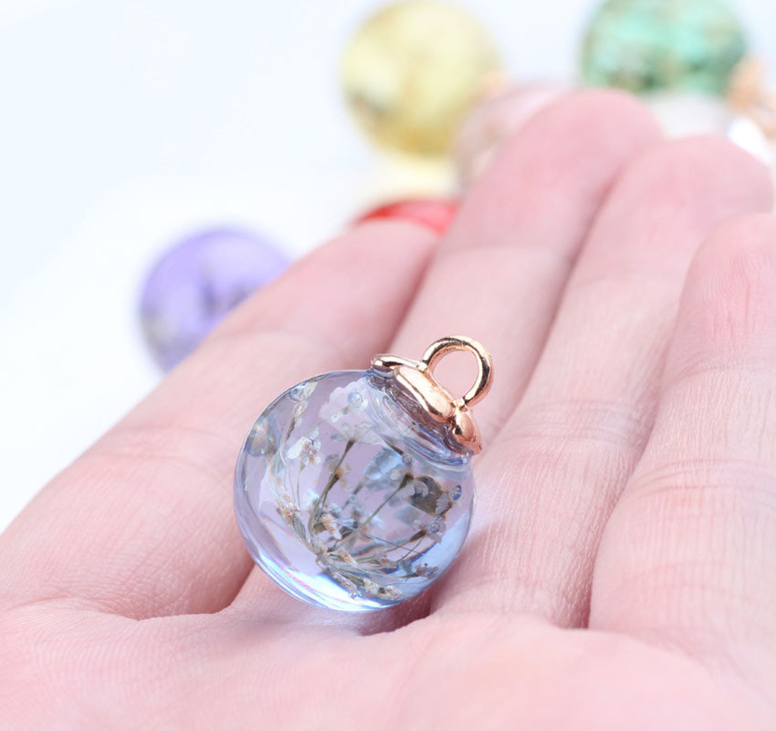 10pcs Dried Flower Glass Ball Charmsglass Flower Pendant Etsy