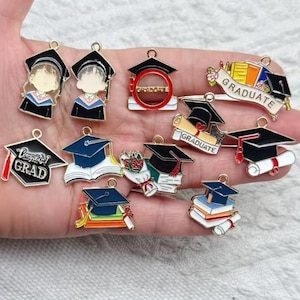 10PCS Graduation Season Bachelor's Cap Enamel Charms,Tiny  Alloy Charm Pendant,Craft Supplies,Jewelry Charms,Earring Charms,Necklace Charms
