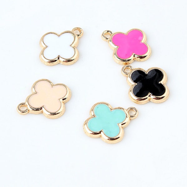 20PCS Clover Enamel Charms, Alloy Charm Pendant, Tiny Charm, Flower Charms,Jewelry Charms for Earring Necklace Making