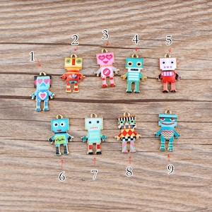 10PCS Enamel Robot Charms, Alloy Charm Pendant, Tiny Charm, Craft Supplies,Jewelry Charms for Earring Necklace Making