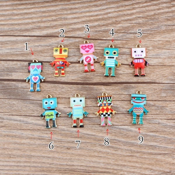 10PCS Enamel Robot Charms, Alloy Charm Pendant, Tiny Charm, Craft Supplies,Jewelry Charms for Earring Necklace Making