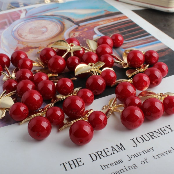 10PCS Cherry Charms , Enamel Charm Pendant, Earring Charms, Necklace Charms, Jewelry Charms,Alloy Charms,Glass Charms