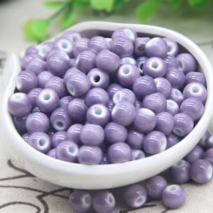 100PCS Ceramic  Beads, Purple Beads,Jewelry Beads,Pottery Beads,Necklace Beads, Earring Beads