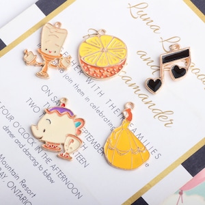 10PCS Enamel Charms, Alloy Charm Pendant, Music Note Orange Princess Charm, Jewelry Charms for Earring Necklace Making