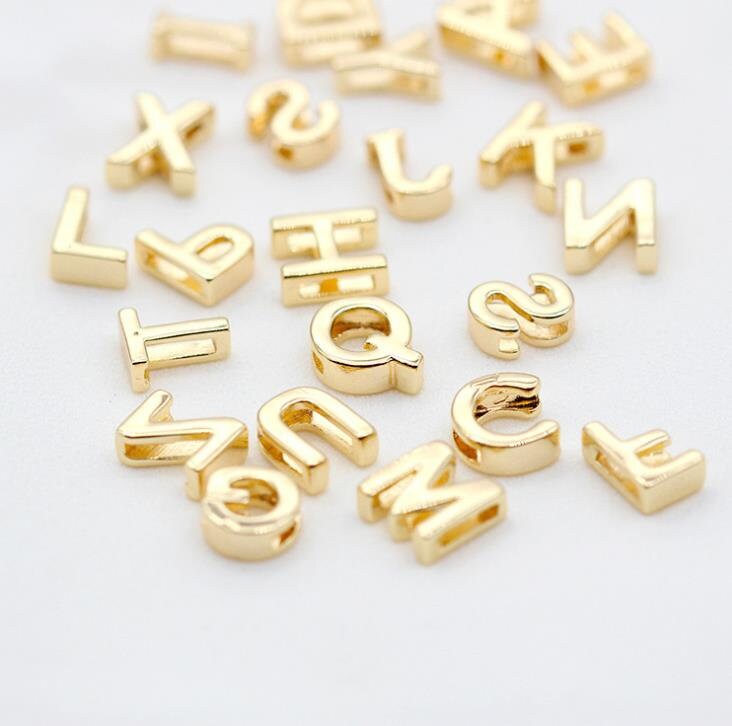 10pcs 14K Real Gold Plated Letters Beads Charmsalphabet Charm Etsy