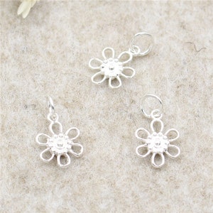 4/8/10pcs 925 Sterling Silver Flower Charms,Silver Charm Pendant, Earring Charms, Necklace Charms, Necklace Pendant,Jewelry Charms