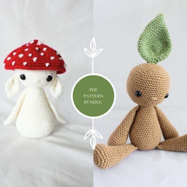 PATTERN BUNDLE Plant Folk: Taproot the Mandrake and Mushroom Sprite Amigurumi, Crochet PDF, Download 2 Patterns, Crochet Toy, Toadstool