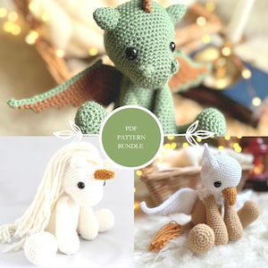 Mythic Beasts Amigurumi Crochet Pattern Bundle: Griffin Unicorn Dragon (PDF Download) U.K. Terms