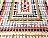 Postage Stamp Quilt 1960s Hand Sewn Huge - Fits Queen or Standard King