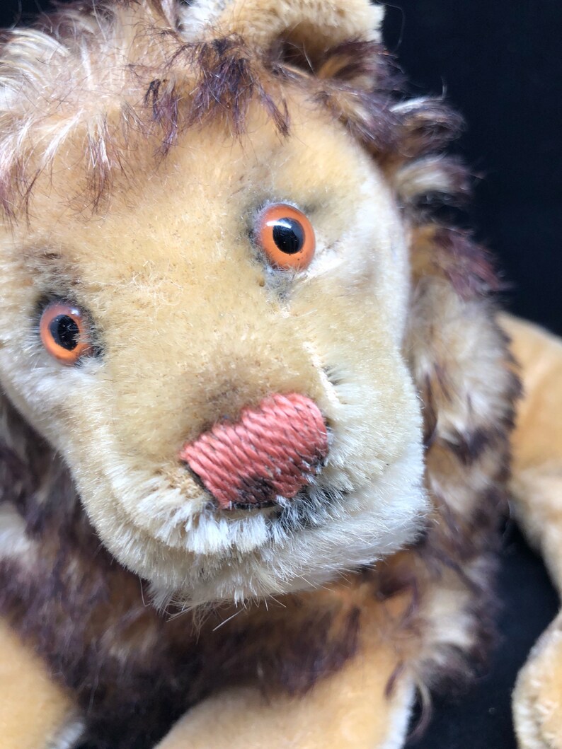 Excellent! Vintage Steiff Lion and Steiff Mouse 1958 Stuffed Mohair Large Leo the Lion with non-Articulated limbs Glass Eyes Cute Mouse