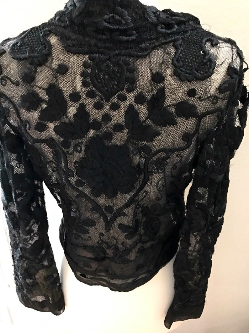 1900s Black Lace Bodice Blouse with Snap Closure and Handmade | Etsy