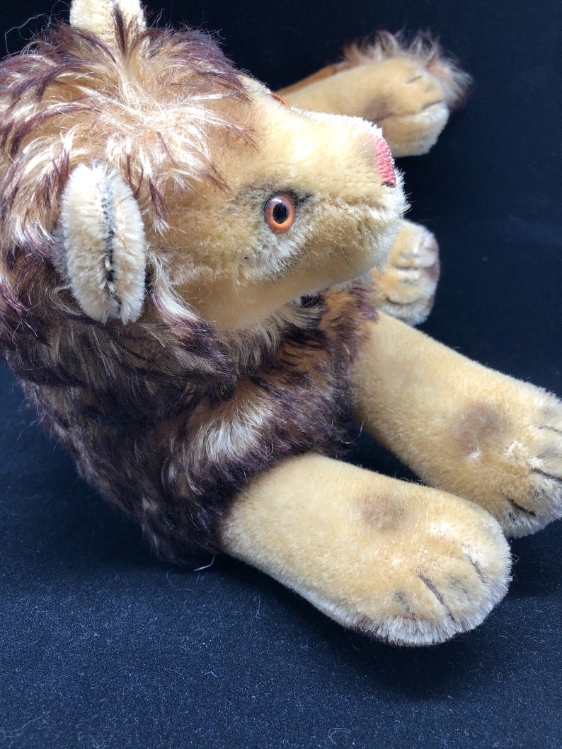 Excellent! Vintage Steiff Lion and Steiff Mouse 1958 Stuffed Mohair Large Leo the Lion with non-Articulated limbs Glass Eyes Cute Mouse