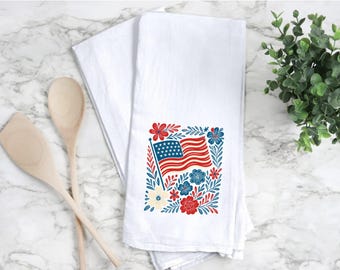 Handmade USA 250th Anniversary Flour Sack Towel, America Semi-quincentennial Gift, Patriotic 1776-2026 Decor, Red White & Blue Tea Towel