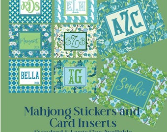 Personalized Mahjong Card Stickers or Cardstock Insert, Chinoiserie Pagodas, Water Resistant, Use with Protective Cover, Mahjong Gift