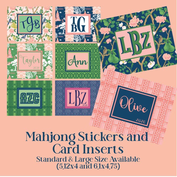 Personalized Mahjong Card Stickers or Cardstock Insert, Chinoiserie Pagoda, Water Resistant, Use with Protective Cover, Mahjong Gift