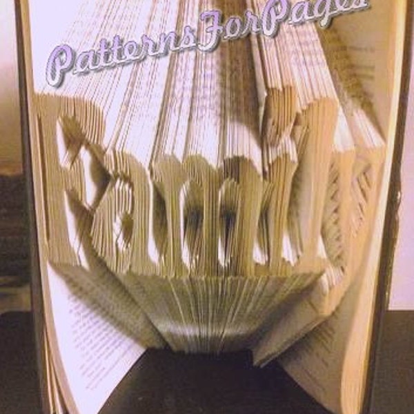 Book folding pattern for FAMILY with a heart in place of the dot