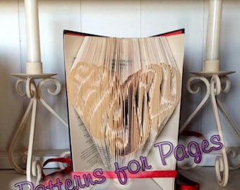 Book folding pattern for FAMILY in the shape of a Heart
