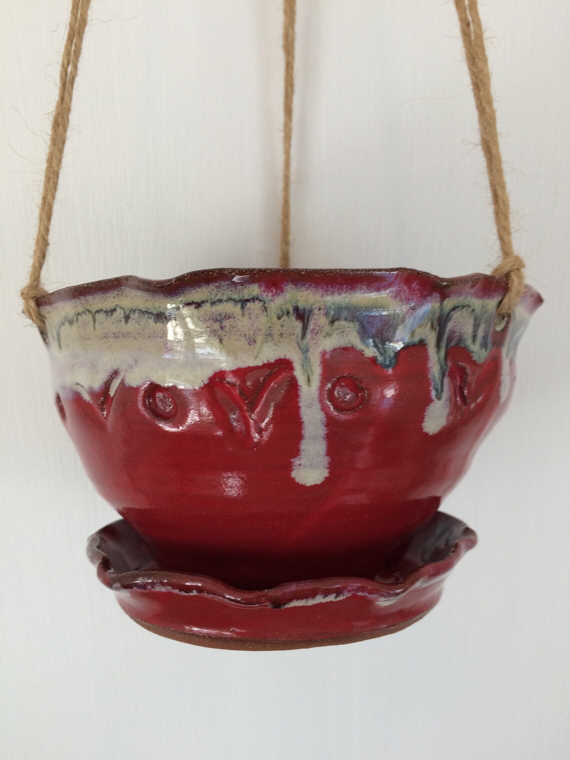 Red Hanging Ceramic Flowerpot Planter Handmade with Red Etsy